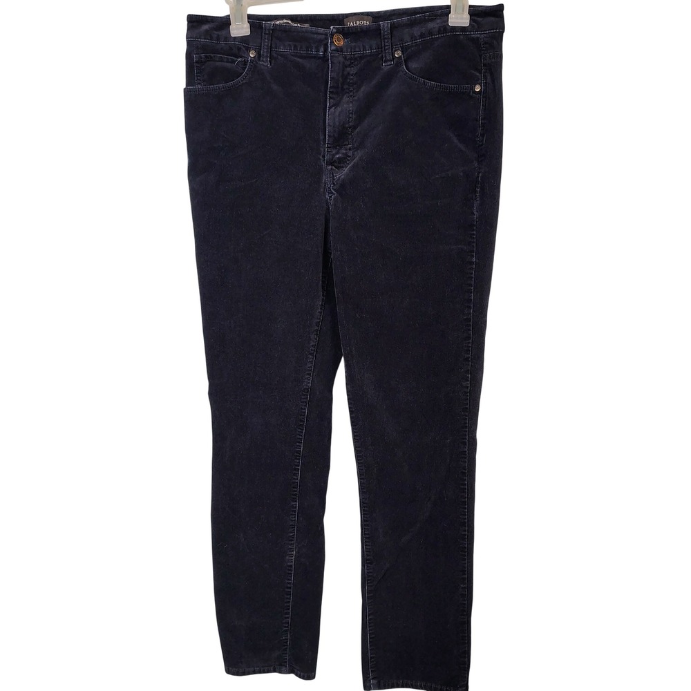 Talbots Womens SZ 12 Corduroy Straight Leg Pant Navy Blue Dark Academia Preppy